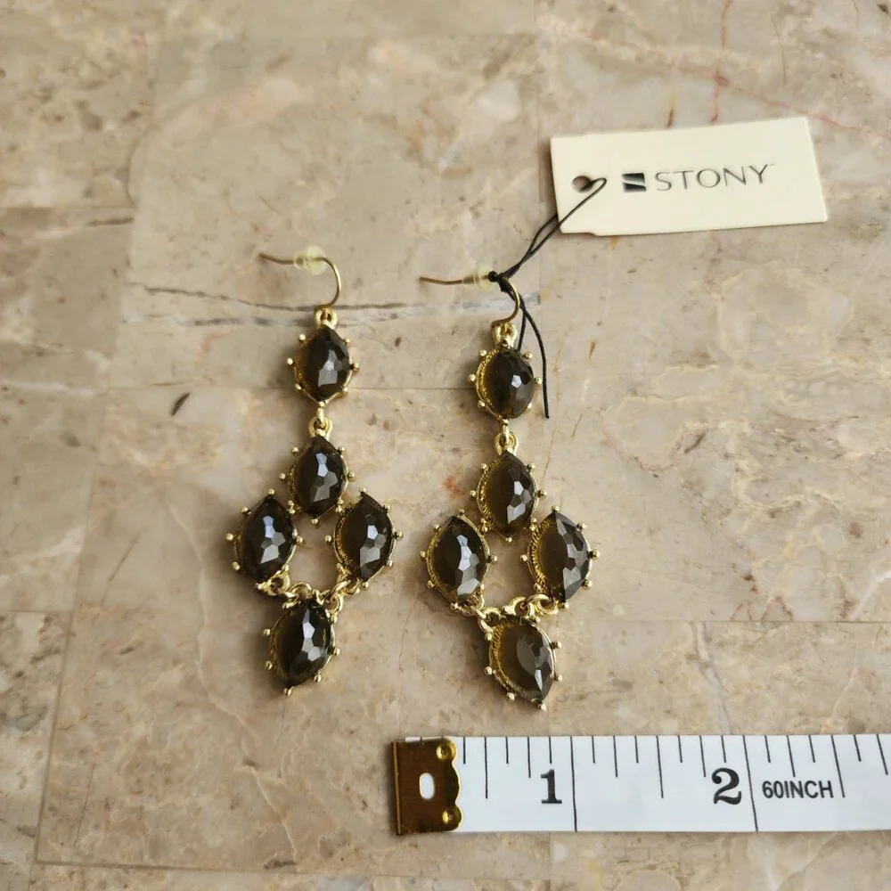 Stony Dangle Style Smoky Quartz Colored Fashion Earrings